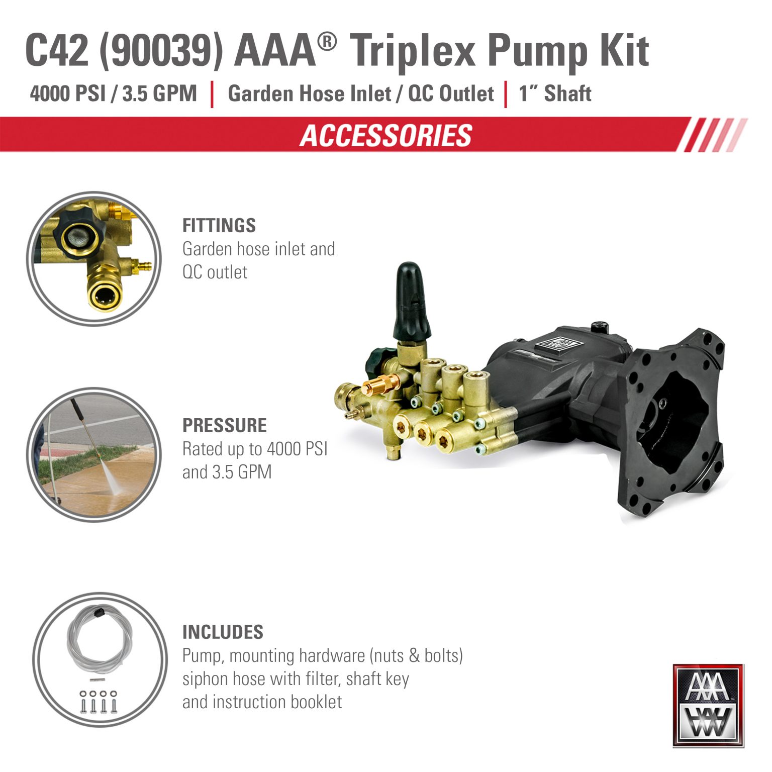 AAA Triplex C42 90039 4000 Psi Plunger Pump Kit Simpson